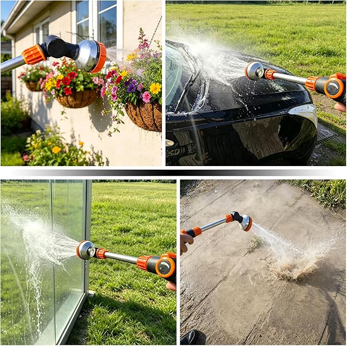 17.5" Garden Watering Wand with Thumb Control,8 Spray Patterns Lightweight Garden Hose Wand | Hose Nozzle Sprayer for Hanging Plants and Shrubs Window Cleaning Pet Bathing | Fits 3/4" Garden Hoses