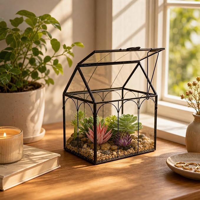 Ferrisland Glass Plant Terrarium Container Wardian Case Indoor Small Succulent Terrarium Planter W/Door for Tabletop Decor DIY (6" L x 4.3" W x 6.3" H)