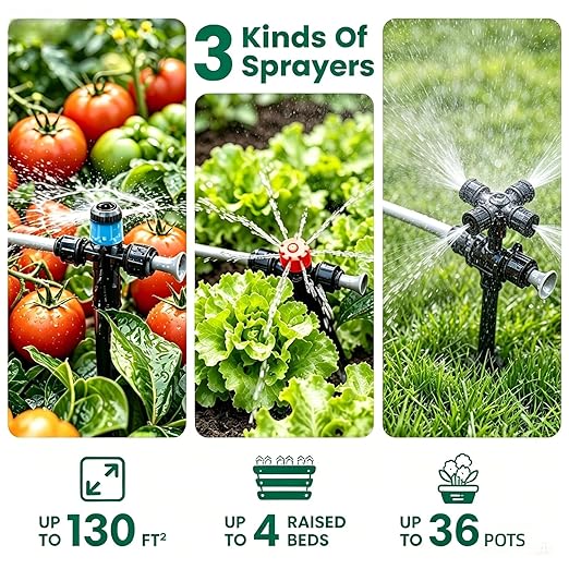 240FT Quick-Connect Drip Irrigation System, Garden Watering System 1/4" & 1/2" Fast-Lock Tubing, Adjustable Nozzles Emitters for Outdoor Raised Garden Beds,Greenhouse, Lawn, Patio