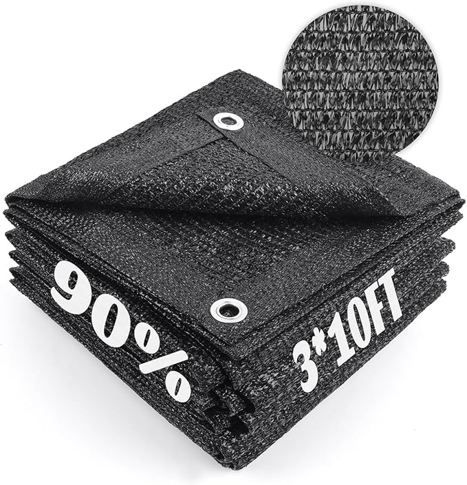 Cool Area 90% Sun Shade Cloth Mesh Tarp with Grommets for Plant Cover 3x10ft Patio Canopy Garden Pergola Greenhouse Car Barn Kennel Black