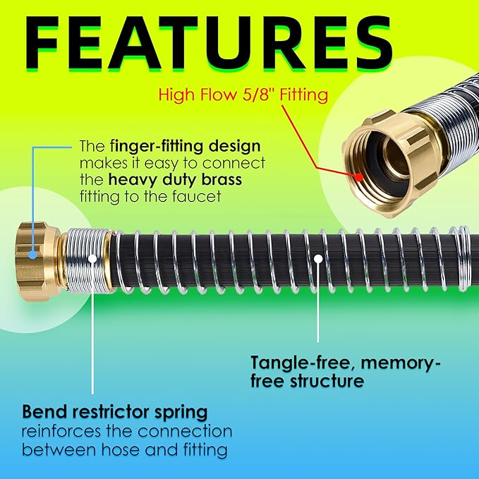 5/8 IN. × 90FT. Heavy Duty Rubber Garden Hose, High Flow 5/8" I.D. Brass Fitting No Memory Durable Heavy Duty Water Hose for Watering, Irrigation, Water Transfer Pump