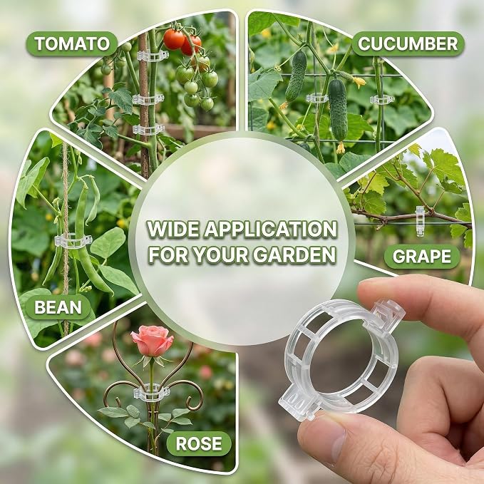 200PCS Plant Support Clips, Reusable Tomato Clips for Trellis, Plastic Garden Clips for Tomatoes, Cucumbers, Grapes, Peppers and Climbing Plants, Snap-On Vine Support Clips