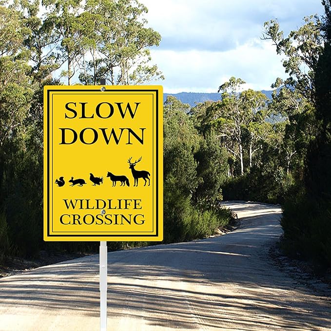 Wildlife Crossing Sign Slow Down Signs with Stake Watch for Animals Sign Caution Drive Slowly Safety Sign for Street Rustproof Reflective Aluminum Sign for Neighborhoods
