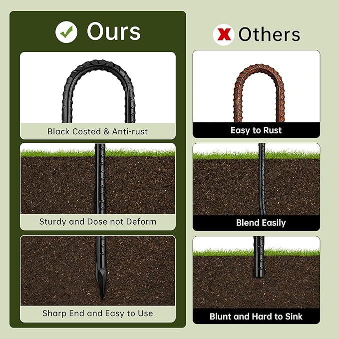 12 Inch Rebar Stakes, J Hook Ground Stakes 6 Pack Black Ground Anchors for Tent Heavy Duty for Plants Anti-Rust Landscape Fabric Artificial Turf