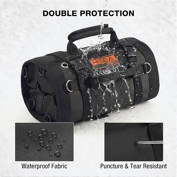 HISEA Roll Up Tool Bag, Heavy Duty Tool Storage Large-Capacity, 27"*14" Portable Tools Organizer with Utility Detachable Pouches, Waterproof Tool Roll Bag for Mechanic, Electrician, Gifts