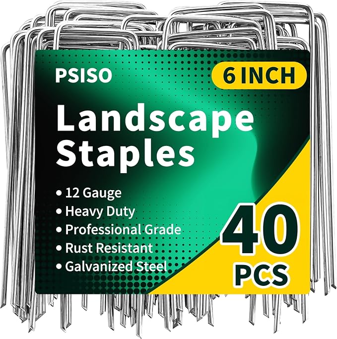 PSISO 40 Pack 6 Inch Galvanized U-Shaped Garden Stakes Landscape Staples, 12 Gauge Heavy Duty Tent Stakes Ground Yard Lawn Pins for Landscaping, Weed Barrier Fabric, Fencing, Outdoor Decor