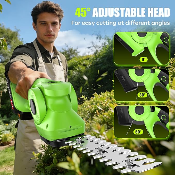 2-in-1 600W Cordless Hedge Trimmer, 21V Battery Operated Trimmer for Bush & Grass, Lightweight Garden Trimmer for Home Use