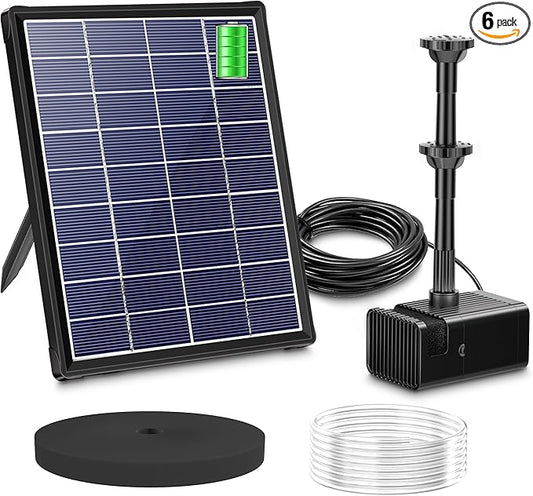 Biling 6.5W Solar Fountain for Bird Bath, DIY Solar Water Pump with 3000mAh Battery Backup Work All Day, 5ft Tubing 5 Nozzles for BirdBath, Small Pond, Fish Tank and Hydroponics