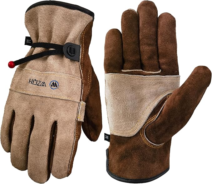 WZQH Leather Work Gloves for Men or Women. X-Large Glove for Gardening, Tig/Mig Welding, Construction, Chainsaw, Farm, Ranch, etc. Cowhide, Cotton Lined, Utility, Firm Grip, Durable. Coffee-grey XL