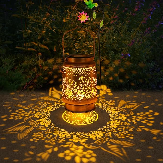Solar Lanterns Outdoor Hummingbird Garden Decor, Birthday Gifts for Women Mom Grandma, Metal Hanging Solar Lights Waterproof with Shepherd Hook LED Decoration Outside for Garden Yard Patio Porch