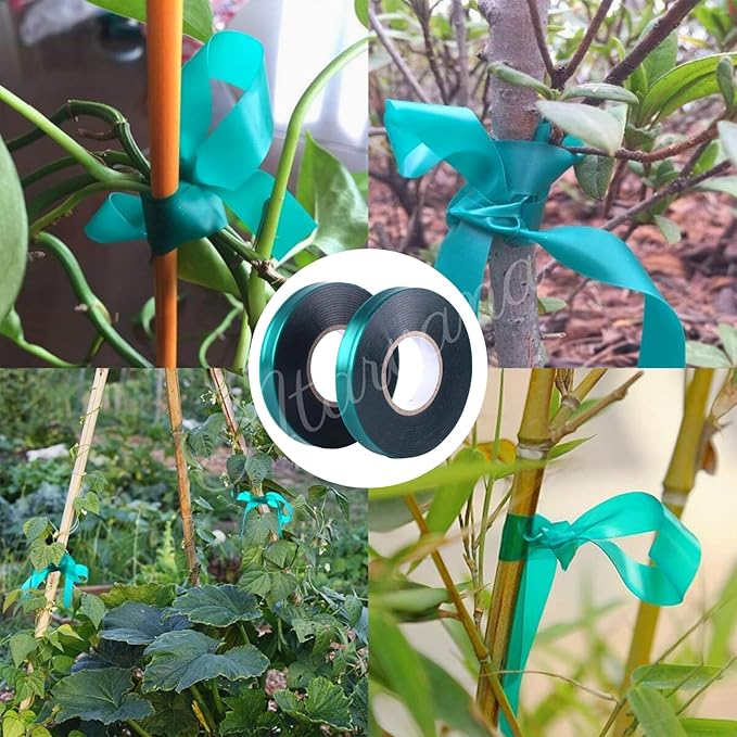 6 Rolls Stretch Tie Tape (147.6 Feet/Roll), Atarvana 0.5 Inch Garden Tie Tape (885.6 Feet in Total) Thick Plant Ribbon Stretchy Soft Vinyl Tape Garden Green Vinyl Stake for Indoor Outdoor Patio
