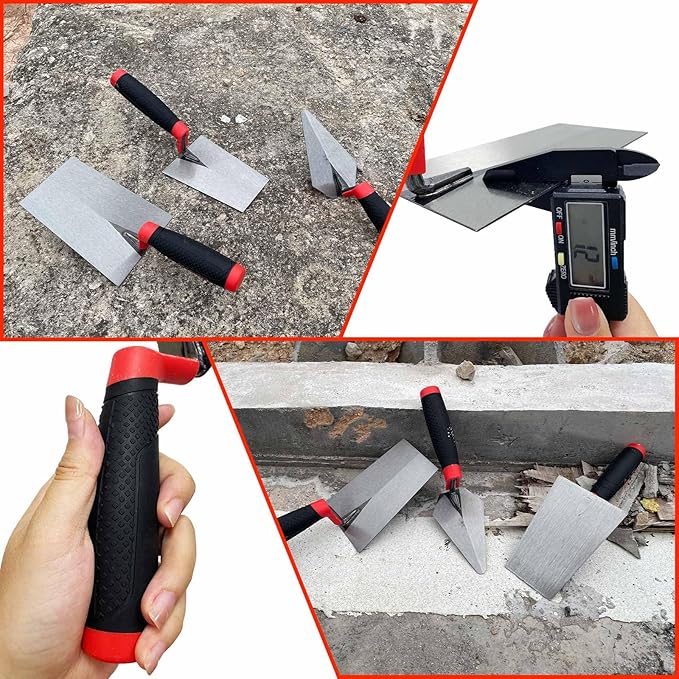 3 Pack Masonry Hand Tool Set, 5” Brick Pointing Trowel, 5.6” and 7” Bucket Margin Trowel, Carbon Steel Bricklaying Hand Tool for Concrete, Cement, Plaster, Tile Construction Projects