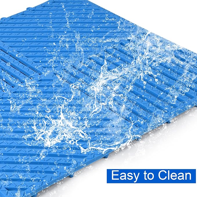 MYFAMIREA Modular Interlocking Cushion 12 Pack 11.8" x 11.8" Rubber Floor Tiles Non-Slip Splicing Drainage Mats for Deck, Pool, Shower, Patio, Balcony, Bathroom, Kitchen, Yard (Diagonal, Blue)