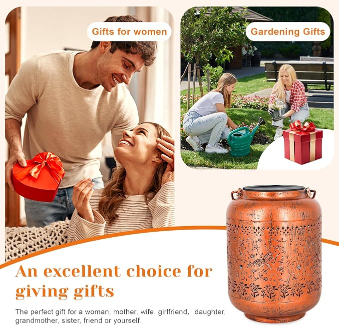 4Pack Dragonfly Solar Lanterns Outdoor Waterproof Christmas Gifts for Women Metal Hanging Solar Lights for Yard Patio Lawn Backyard Butterfly Gardening Gifts for Mom Grandma Garden Decor