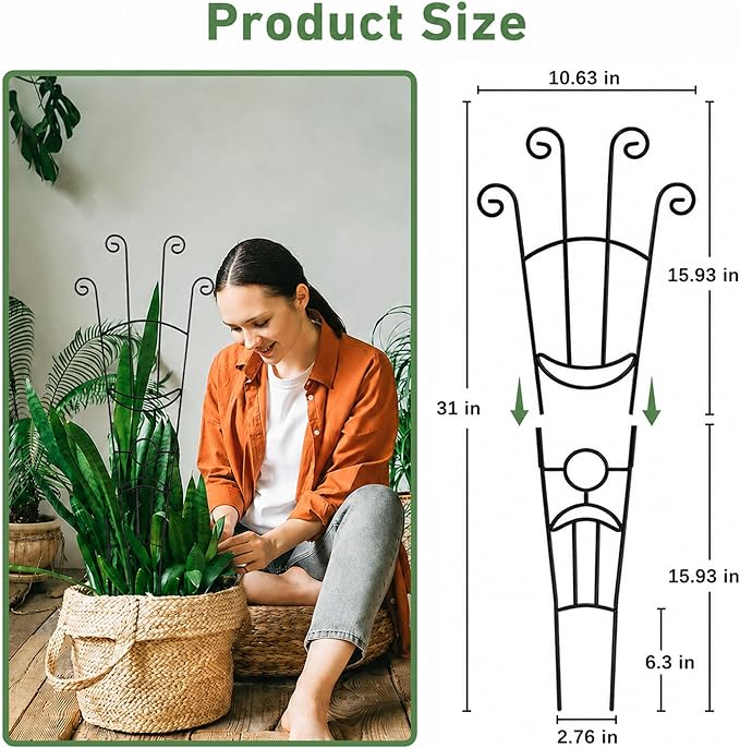 32.6in Plant Trellis for Climbing Plants Indoor, Expandable Large Metal Trellis for Potted Plants, Heavy-Duty Tall Pothos Plant Climber Support for Ivy Pothos Hoya Monstera, 4P