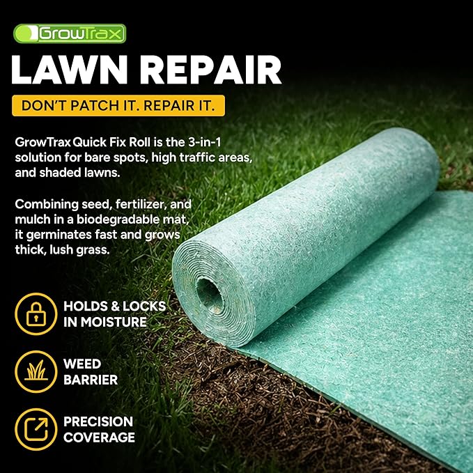 Growtrax Biodegradable Grass Seed - 50 SQFT Bermuda Rye - Grass Seed and Fertilizer for Lawns, Dog Patches & Shade - Just Water & Grow - No Fake or Artificial Grass