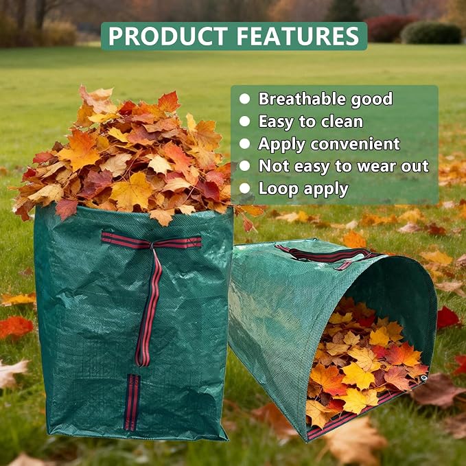 Reusable Yard Waste Bags Heavy Duty 53 Gallon Lawn and Leaf Bags with Gloves – Collapsible Garden Collector with Reinforced Handles & Dustpan Design for Easy Lawn Cleanup, Branches & Debris