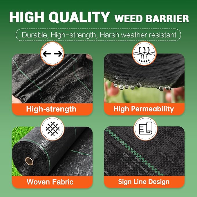 5 x 10 Feet Weed Barrier Fabric Garden Landscape Weed Blocker Woven Fabric Heavy Duty Ground Cover Mat