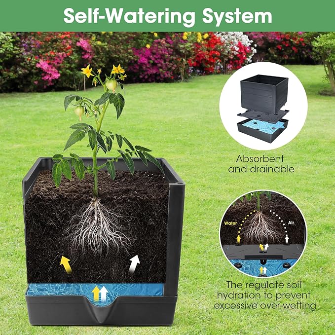 MQUPIN Self Watering Tomato Planter with Trellis, 57" Raised Garden Bed for Climbing Vegetables Vine Flowers, Tomato Cage Plant Support for Indoor Outdoor Patio Greenhouse (1 Pack)