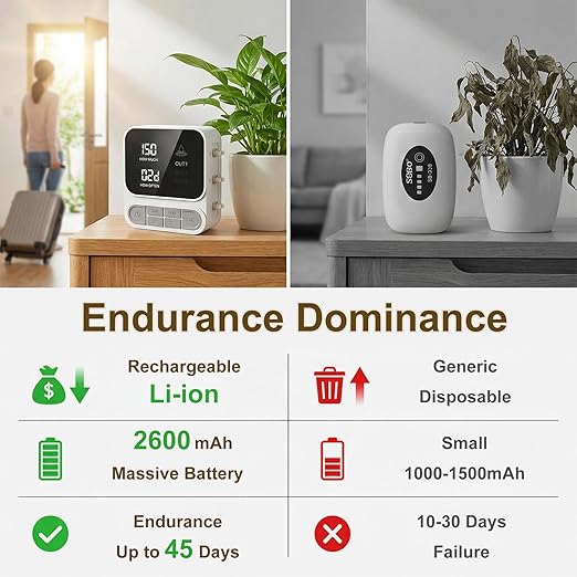 Automatic Plant Waterer for 15+ Indoor Plants, 3-Pump Independent Control Drip Irrigation System, 2600mAh Rechargeable Self Watering System with Timer, Anti-Siphon Design, HD LCD Display