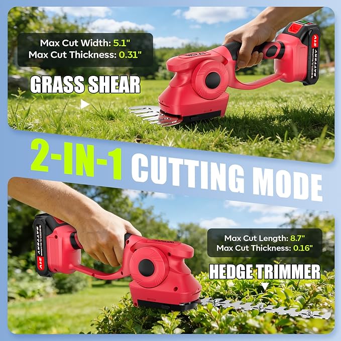 2-in-1 600W Cordless Hedge Trimmer, 21V Battery Operated Trimmer for Bush & Grass, Lightweight Garden Trimmer for Home Use