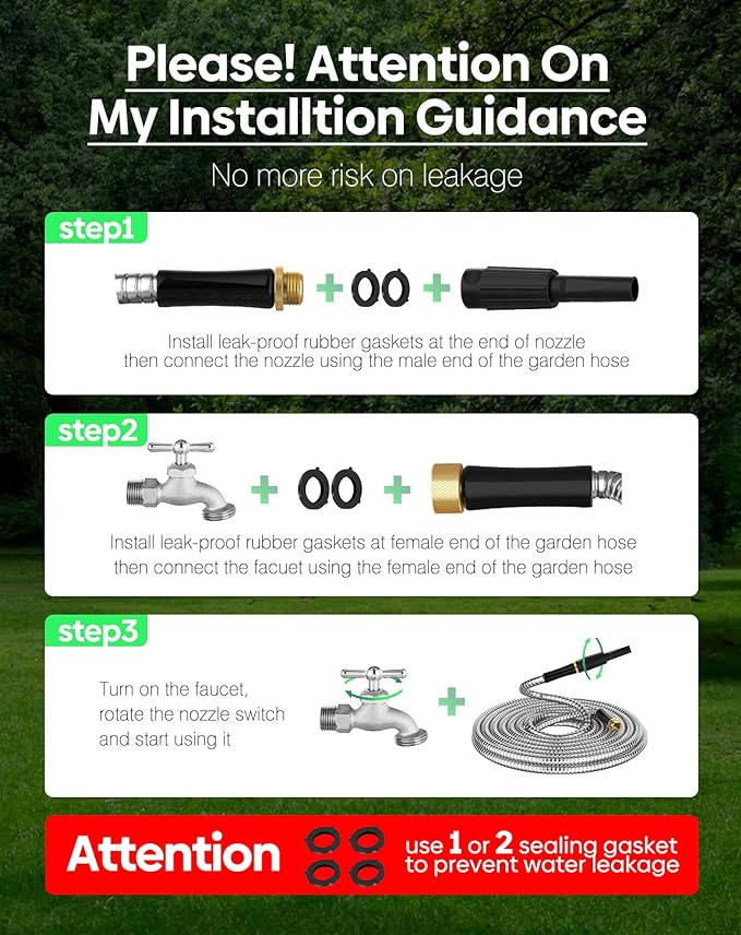 Short Metal Garden Hose 6 ft Connector, Stainless Steel Small Hose Extension Adapter for Hose Reel, Long, Flexible, Lightweight & Heavy Duty Water Pipe, No Kinking Outdoor Water Hose for Yard, 6 Feet