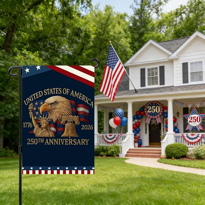250 Anniversary Usa Garden Flags for Outside, 250 Anniversary USA Flag 1776-2026 God Bless America Commemorative Patriotic Banner with Statue of Liberty Eagle Design Yard Sign 4th of July Decorations Double-Sided Waterproof 250 Year American Flag 12x18...