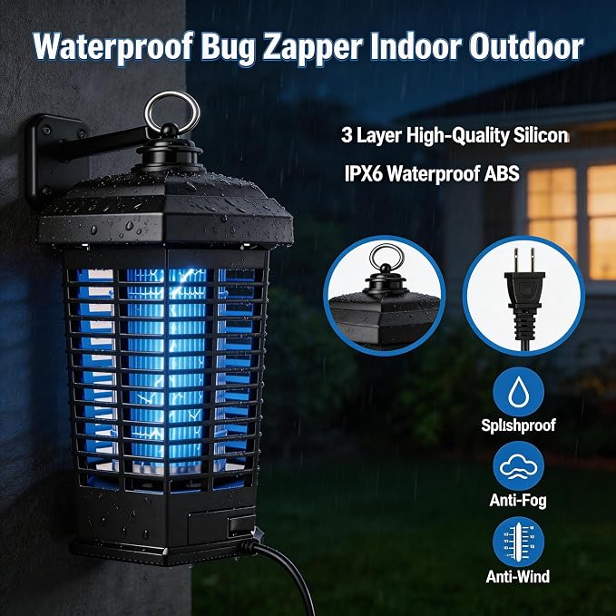 Bug Zapper for Outdoor,Waterproof Electric Mosquito Zapper, Mosquito Zappers, Insect Killer lamp, Electronic Fly Zapper for Backyard, Patio,Garden,Sport Fields Home（4200v）