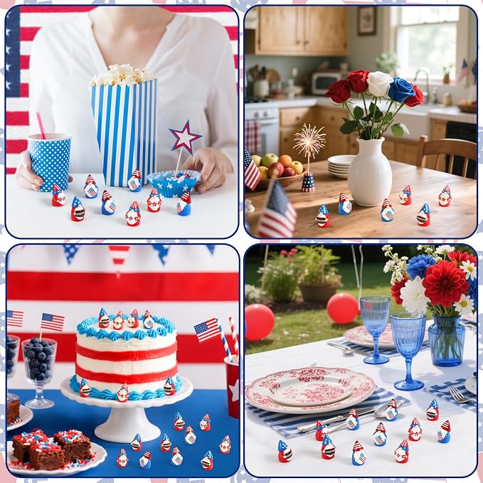 Mini 4th of July Gnomes Figurines, 20 Pack Patriotic Red White Blue Resin Ornaments Tiny Gnomes Table Centerpieces Decorations for Independence Veterans Memorial Day Decor Party Favors