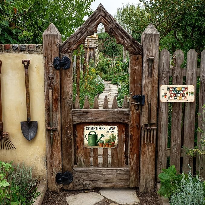 Garden Signs for Outside Funny Metal Garden Wall Art Decor Sometimes I Wet My Plants Sign Gardening Gifts for Women Vintage Yard Metal Tin Sign Gardening Accessories Decorations Outdoor 8x12 Inch