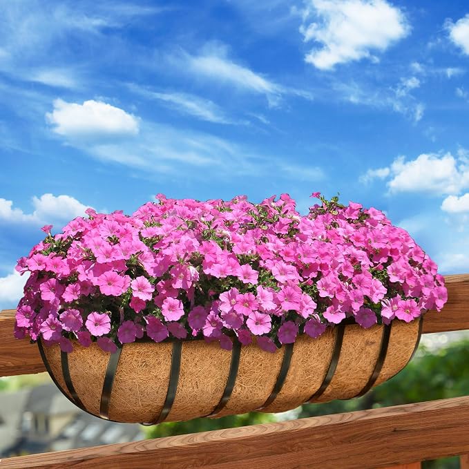 Railing Planter Boxes 30 Inch 4 Pack, 2-in-1 Heavy Duty Adjustable Hanging Window Box Planters with Coco Liners and Support Rods for Deck, Porch, Patio, Outdoor Garden