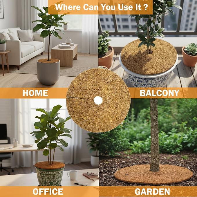 Coco Coir Mulch for Landscaping, 24 Inch Coconut Liners for Planters, 6 Pcs Coconut Fiber Tree Ring, Plant Covers from Animals,Dirt and Tree Protectors
