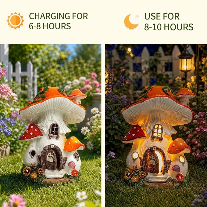 Solar Mushroom House Garden Decor, Fairy Garden Mushroom Cottage Figurines for Outdoor Lawn Patio Pathway Decoration, Gift for Women Mom Grandma