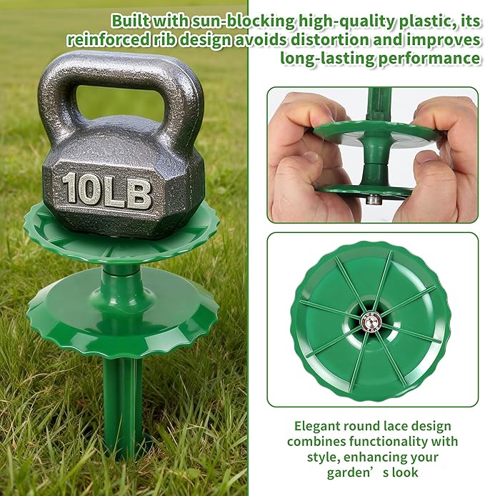 4 Pack 10 Inch Garden Hose Guide Stakes, Upgraded Reinforced Disc, Rotatable Double-Disk Sun Protection Heavy-Duty Plastic Stake, Hose Guard for Yard, Lawn & Flower Bed Landscaping(Green 4Pcs)