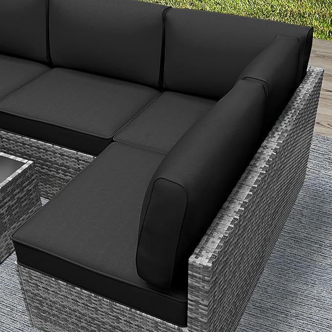 Outdoor Replacement Cushions for Patio Furniture,Water-Resistant Sofa Cushion for Rattan Wicker Sectional Patio Conversation Sets,14-Piece Outdoor Couch Cushion, Black