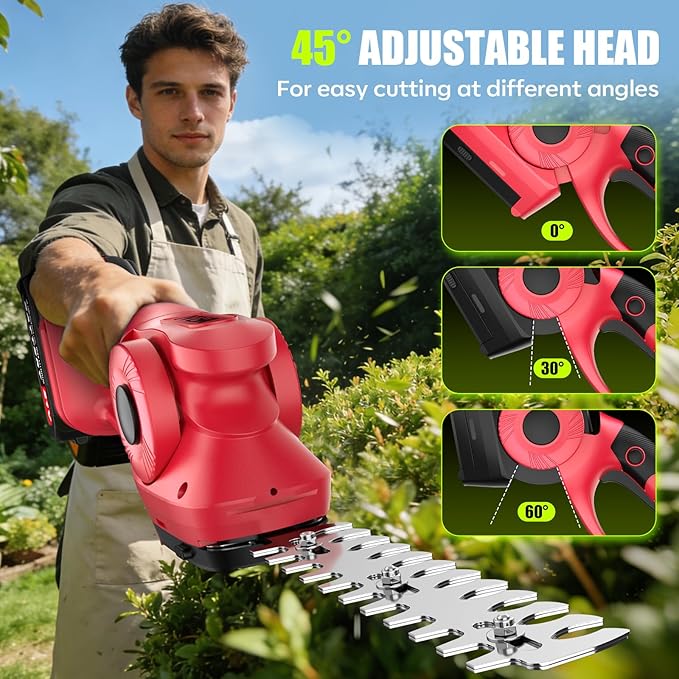 2-in-1 600W Cordless Hedge Trimmer, 21V Battery Operated Trimmer for Bush & Grass, Lightweight Garden Trimmer for Home Use