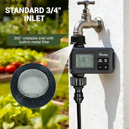Thiswing 360° Adjustable Drip Irrigation System - 50 FT Automatic Garden Watering System with 16 Nozzles & Water Timer, Raised Bed Sprinkler System, Garden Mister for Yard, Lawn, Plants, 5/16" Tubing