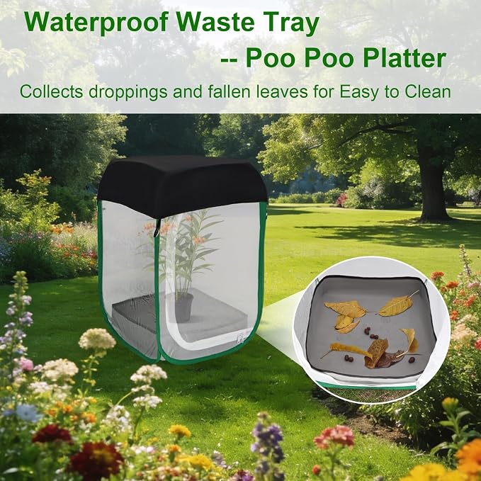 Butterfly Habitat Cage 15.7" x 15.7" x 23.6", Pop-up Caterpillar Enclosure with Poop Tray for Easy Clean, Outdoor Monarch Butterfly & Insect Net Cages Terrarium with Sunshade Top.