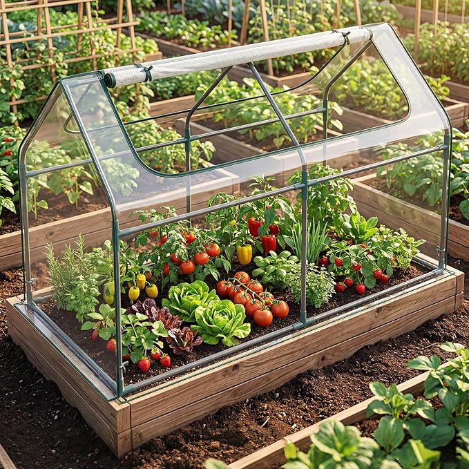 Giantex 3-in-1 Metal Raised Garden Bed with Greenhouse Cover, 6x3x4 FT Galvanized Elevated Outdoor Planter Box with Roll-Up Windows, Open Base Grow Box for Vegetables, Flowers and Herbs, Silver