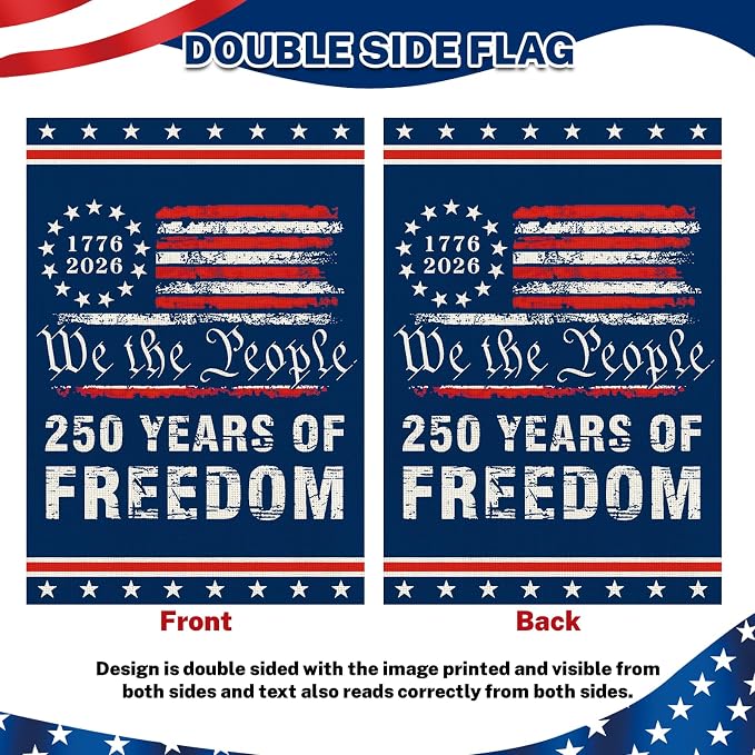 250 Anniversary Usa Garden Flags for Outside, 250 Anniversary USA Flag 1776-2026 Commemorative Patriotic 250 Year of Freedom Banner Yard Sign 4th of July Decorations Double-Sided Waterproof Flag with Stars Stripes 250 Year American Flag 12x18 Inch