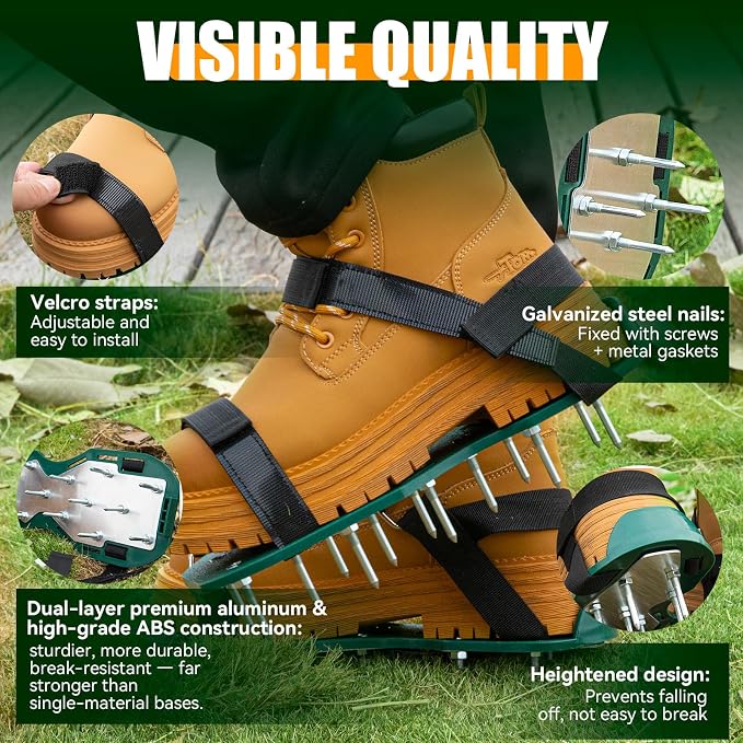 Heavy Duty Metal Lawn Aerator Shoes - 3/4" Durable Spikes, Aerating Sandals for Yard, Garden & Grass, Easy-to-Use Soil Aeration Tool