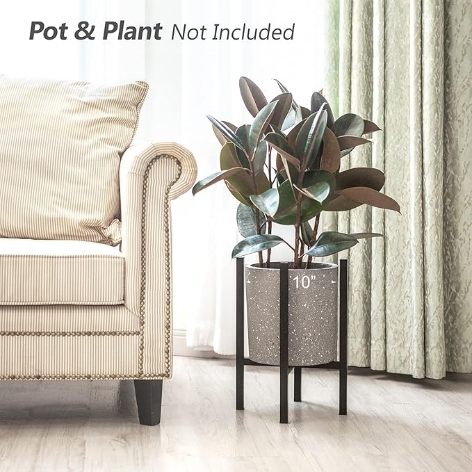 Mkono Plant Stand - EXCLUDING Plant Pot, Mid Century Modern Tall Metal Stand Indoor Flower Potted Holder, Display Rack, Fits Up to 10 Inch Planter, Black