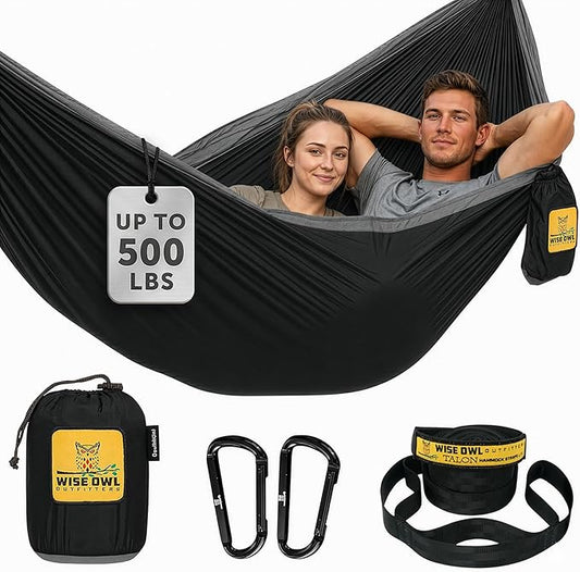 Wise Owl Outfitters Camping Hammock – up to 500lbs Portable Hammock with Tree Straps - Travel, Backpacking, Hiking, Outdoors Camping Gear - Single or Double