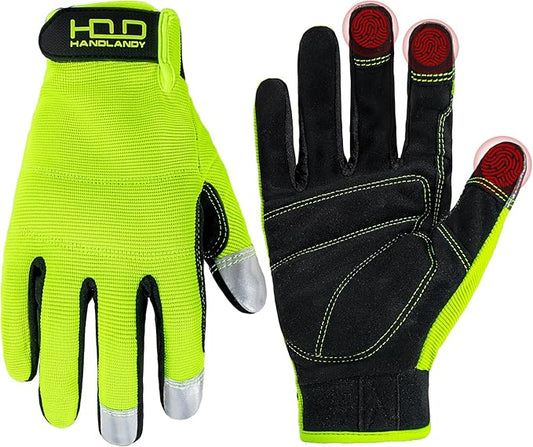 HANDLANDY Work Gloves for Men & Women, Utility Mechanic Working Gloves Touch Screen, Flexible Gardening Gloves for Yard