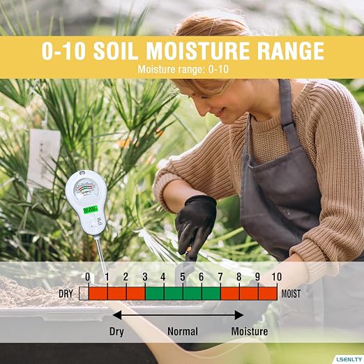 LSENLTY Soil Moisture Meter, 6-in-1 Soil pH Meter, Measures Temperature, Humidity, Light Intensity, nutrients, pH, and Ambient Humidity. Suitable for Horticulture, lawns, and Agriculture