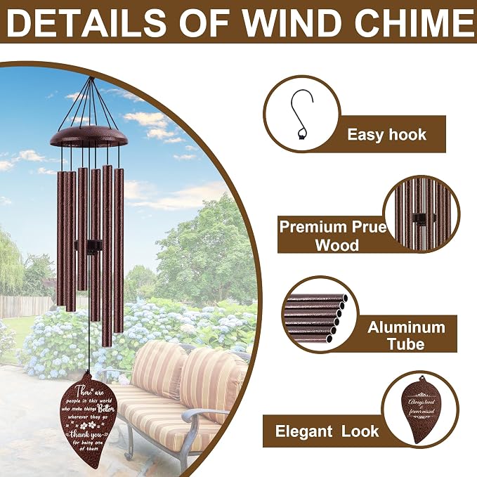 Thank You Gifts for Women Men, Thank You Wind Chimes, Appreciation Gifts for Employee Coworkers Pastor Teachers Colleague, Thanksgiving Day Hostess Gift for Family Friends, Bronze,32"