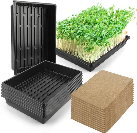 Microgreens Growing Trays Kit – 6 Pack Micro Green Grow Trays with 12 Hemp Fiber Grow Mats, 15 x 11 x 2.5 Inch Seed Starter Trays for Growing Microgreens, Indoor Gardening