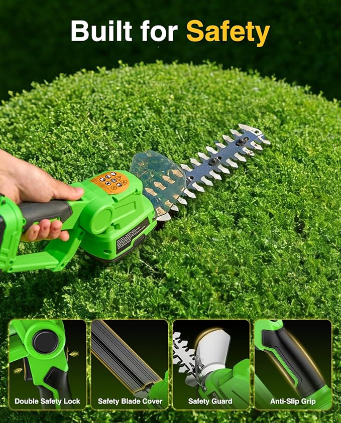 TaskStar 2-in-1 Hedge Trimmer Cordless: 20V Electric Bush Trimmer & Grass Shears - 2 PCS Rechargeable Battery, SK5 Blade, Rotating Handle, Lightweight Shrub Grass Clippers for Garden Yard Lawn