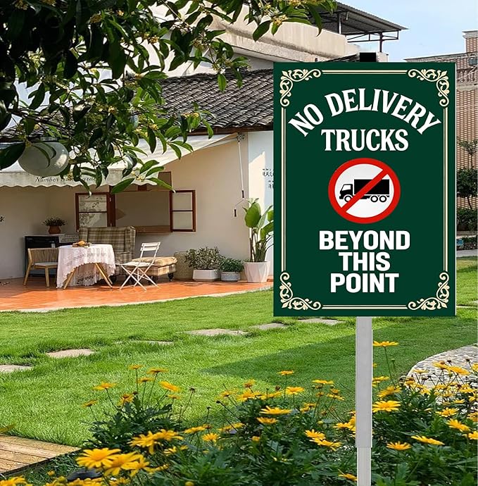 No Delivery Trucks in Driveway Yard Sign With Stakes No Truck Parking Private Property Drive Road Do Not Park Rustproof Reflective Aluminum Courtyard Signs 8x12 IN
