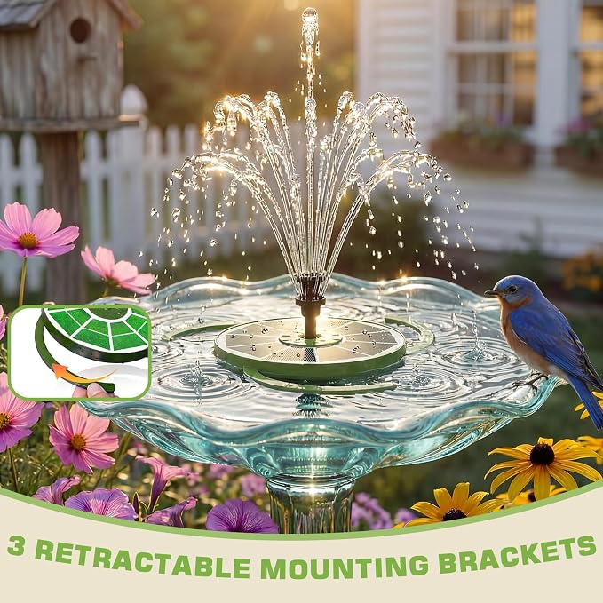 AISITIN 3.5W Solar Bird Bath Fountain with Built-in 1500mAh Battery, Solar Water Pump with 8 Nozzles, Solar Powered Floating Fountain for Outdoor Garden, Birdbath, Pond, Pool, Fish Tank - Dark Green